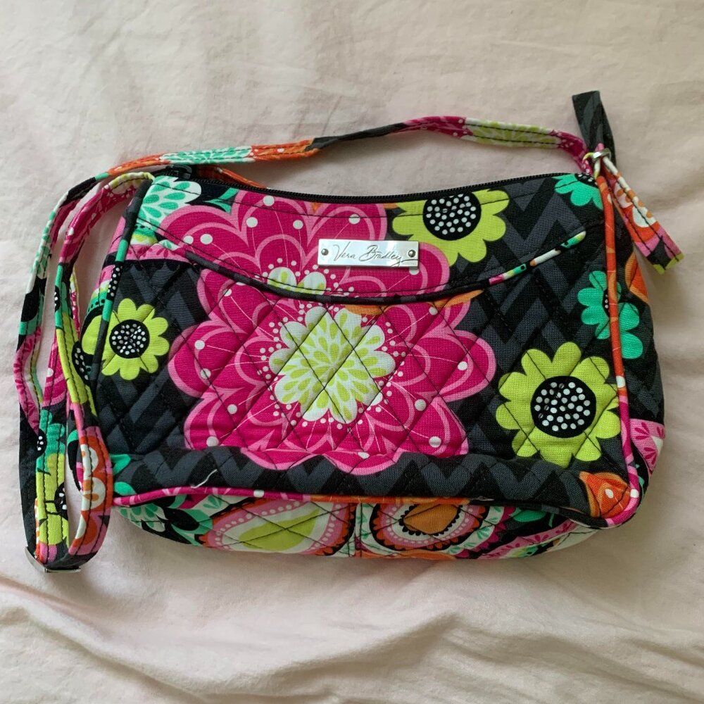 Vera Bradley Bag Cross Body Adjustable Strap Floral Black Yellow Pink Small